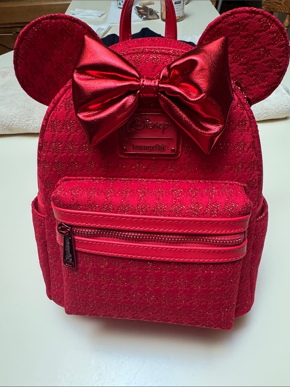 Loungefly Kids Red Minnie Mouse Ear Backpack with Bow